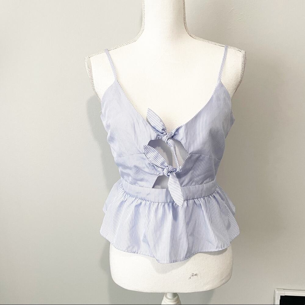 Anthropologie English Factory double bow peplum tank blue white stripes medium